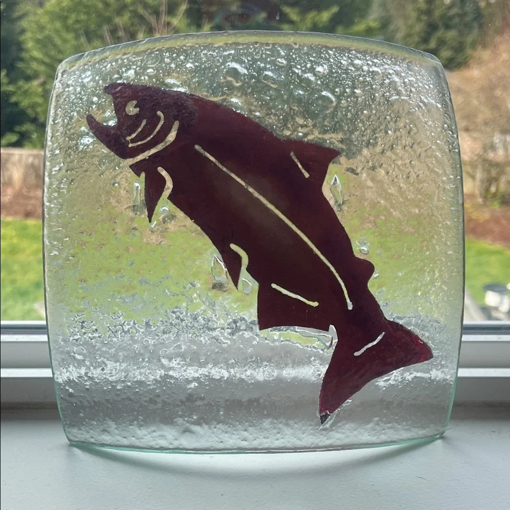 Set of 3 Jones Glassworks Fused Glass Sockeye Salmon Platters | Handcrafted Seat